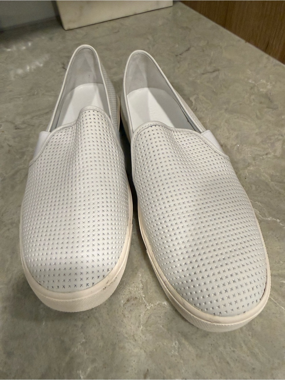Vince White Perforated Leather Slip-On Sneakers